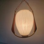 Vintage Scandinavische Teak En Glas Hanglamp. thumbnail 3