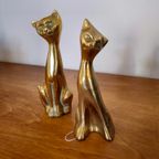 2X Messing Katten Poezen Beelden Vintage  Poes Kat Beeld thumbnail 5