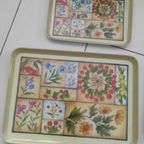 Vintage Dienbladen Kunststof Met Bloemen 3X thumbnail 6