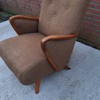 Mid-Century Fauteuil Met De Orginele Wollen Stoffering En Eikenhouten Accenten. thumbnail 6