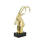 Enorme Vintage Gouden Ibex Gazelle Rams Kop Koperen Sculptuur Xl 56Cm thumbnail 4