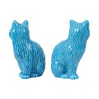Koppel Blauw Geglazuurde Poezen Beelden Chinees Keramiek thumbnail 11