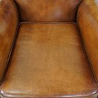 In Goede Staat Verkerende En Comfortabele Mooie Cognac-kleurige Antieke Schapenleren Armchair thumbnail 7