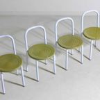 Speelse Set Van Postmoderne Eetkamerstoelen In Wit En Olijfgroen Metaal, Italië 1980S thumbnail 2