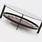 Brutalist Steel And Glass Coffee Table With Leather Magazine Rack 1950S thumbnail 4