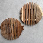 2 Vintage Houten Vis Pan Onderzetters thumbnail 5