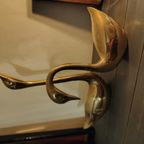 Set Van Zeer Grote (39,5 En 26 Cm) Vintage Zwanen Messing thumbnail 7