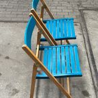 Set Van Twee Vintage Klapstoelen, Groen / Blauwe Zitting. Nederland 1980'S thumbnail 16