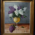 H. Delven "Stilleven Met Seringen In Een Vaas". thumbnail 3