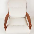 Vintage Deense Dyrlund Fauteuil Nieuw Gestoffeerd Off White thumbnail 11