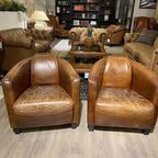 2 X Vintage Aviator Fauteuils In Generfd Cognac Leer Piloten Stoelen thumbnail 2