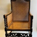 Antiek Eiken Fauteuil Met Rotan Webbing Zitting Uit 19E Eeuw thumbnail 8