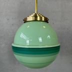 Art Deco Hanglamp Groene Opaline En Messing Armatuur thumbnail 2