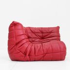 Togo Corner Chair Red Leather By Michel Ducaroy For Ligne Roset thumbnail 6