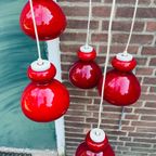 Vintage Hanglamp Vijf Lampen. Murano Glazen Lamp. Glazen Lamp. Rood thumbnail 12