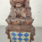 Antieke Houten Leeuw Met Wapenschild thumbnail 10