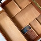 Vintage Houten Kastje Op Wielen Met Lade En Klep thumbnail 3