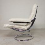 Leolux Fauteuil, Draaistoel Met Wit Lederen Bekleding, Jaren 60 thumbnail 23
