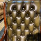 Engelse Chesterfield Fauteuil In Nieuwstaat Victorian Antiek Groen Leer thumbnail 6