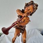 Beautiful Vintage Mid Century Angel Wall Sculpture Polychrome French thumbnail 5