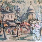 Marius Girard, Aquarel, Parisian Chic Gesigneerd. 1960. thumbnail 3