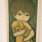 Jaren 70 Kunstdruk Schikderij Prent Jongen Met Beer thumbnail 4