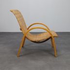 Rare Armchair In Wood And Woven Rattan, 1960s thumbnail 4