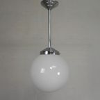 Art Deco Hanglamp Met Witte Bol, Jaren 30 thumbnail 7