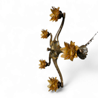 5 Arms Art Deco / Art Nouveau / Brass Hanging Lamp / Hand Blown Floral Shades thumbnail 10