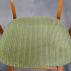 Set Van 3 Leuke Vintage Houten Design Eetkamerstoelen Uit De Jaren ’60 Met Groene Stoffen Zitting thumbnail 7