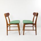 Vintage Deense Stoelen Teak | 2 Stuks Groene Ploegwool Blauw thumbnail 6