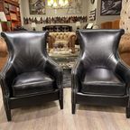 Actie: 2 X Stoere Industriële Chesterfield Oorfauteuils 'Bristol' In Prachtig Zwart Generfd Vinta thumbnail 2