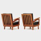 Vintage Lounge Fauteuils Met Eiken Frame En Zwart Leer, 1960s thumbnail 4