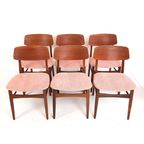 6 Deense Eettafel Stoelen | Nieuw Gestoffeerd Roze Rib thumbnail 4