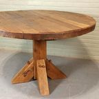 Vintage Wabi Sabi Massief Eikenhout Eettafel, Rond thumbnail 5