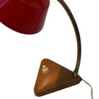 Red Desk Lamp - Faux Wooden Base Ans Accent - Brass Gooseneck thumbnail 5