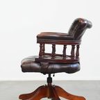 Donkerbruine In Hoogte Verstelbare Rundleren En Houten Chesterfield Bureaustoel Op Wieltjes thumbnail 5