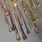 Murano Teardrop Kroonluchter Hanglamp Vintage Goud Frame Opaline Pegels thumbnail 6