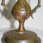 Antieke 19e Eeuwse Orientaalse Bronzen Kandelaar Jemen/india thumbnail 10