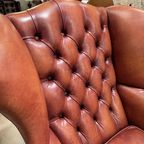 2 X Engelse Bendic Chesterfield Oorfauteuils In Cognac Bruin thumbnail 6