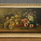 Josef Mansfeld (1819-1894). Stilleven Met Bloemen En Fruit. thumbnail 5