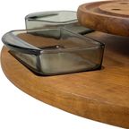 Digsmed - Lazy Susan / Serving Tray - Teak Wood And Smoked Glass - 1950’S Scandinavian Design thumbnail 3