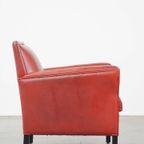Comfortabele, Stijlvolle Rood Geverfde Armchair Gemaakt Van Schapenleer thumbnail 4