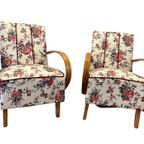 Halabala H-237 Stoelen Gerestaureerd, Wit Met Bloemen thumbnail 2