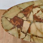 Vintage Ovale Messing Salontafel Koffietafel Met Marmer Blad thumbnail 8