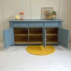 Prachtig Restyle Massief Dressoir Blauw & Rotan Wandkast thumbnail 10