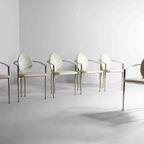 6 Vintage Postmoderne Eetkamerstoelen In Wit Leer En Staal thumbnail 9