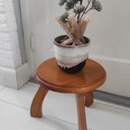 Vintage Plantentafeltje Krukje Hout Bruin Rond thumbnail 2