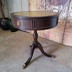 Antieke Pedestal Tafel, Bijzettafel Met Lederen Inleg, thumbnail 3