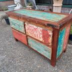 Kleurrijk Tv Meubel, Sidetable, Console Gemaakt Van Sloophou thumbnail 2